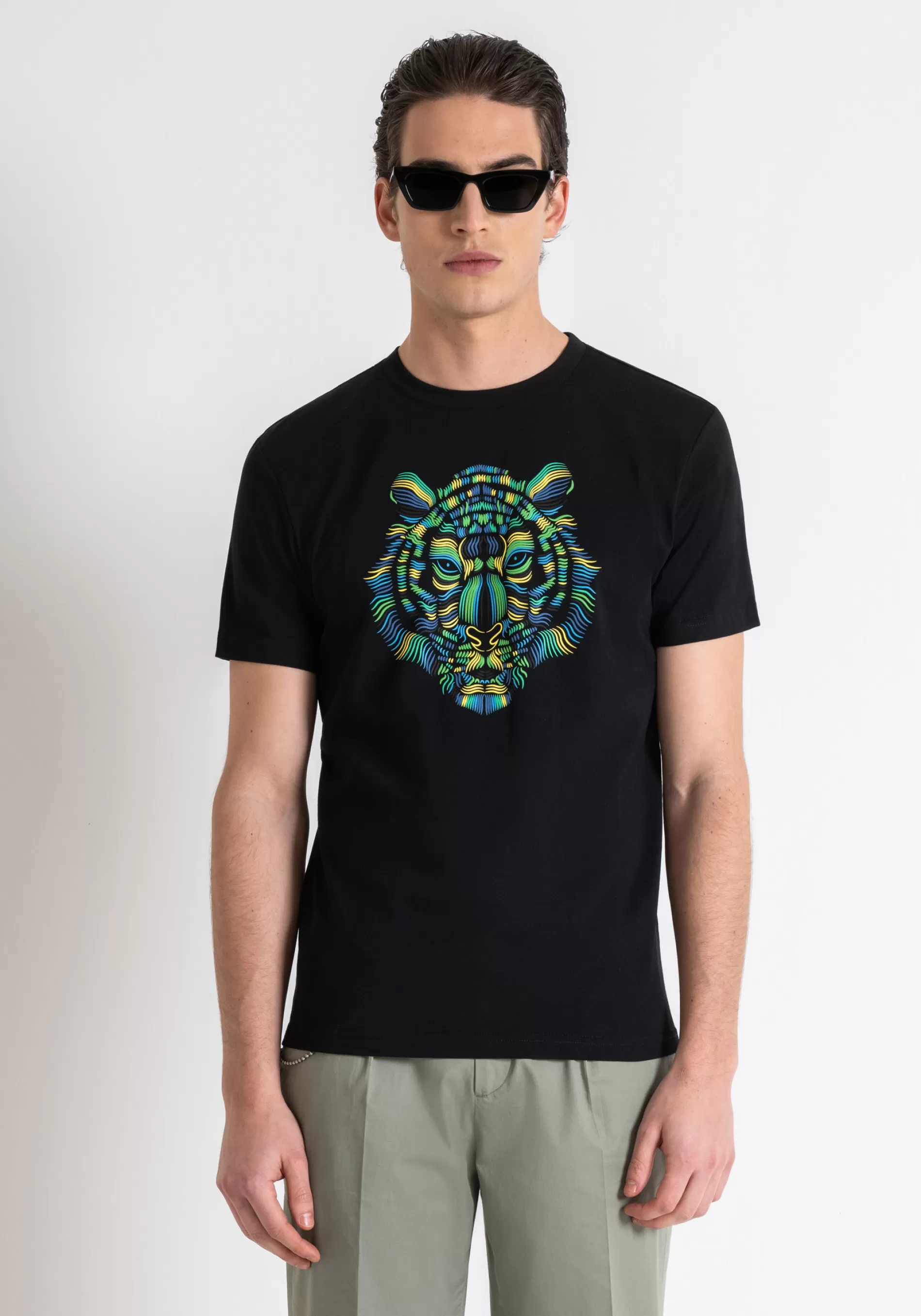 Online SLIM FIT T-SHIRT IN COTTON JERSEY WITH SPONGE-EFFECT TIGER PRINT T-shirts and Polo