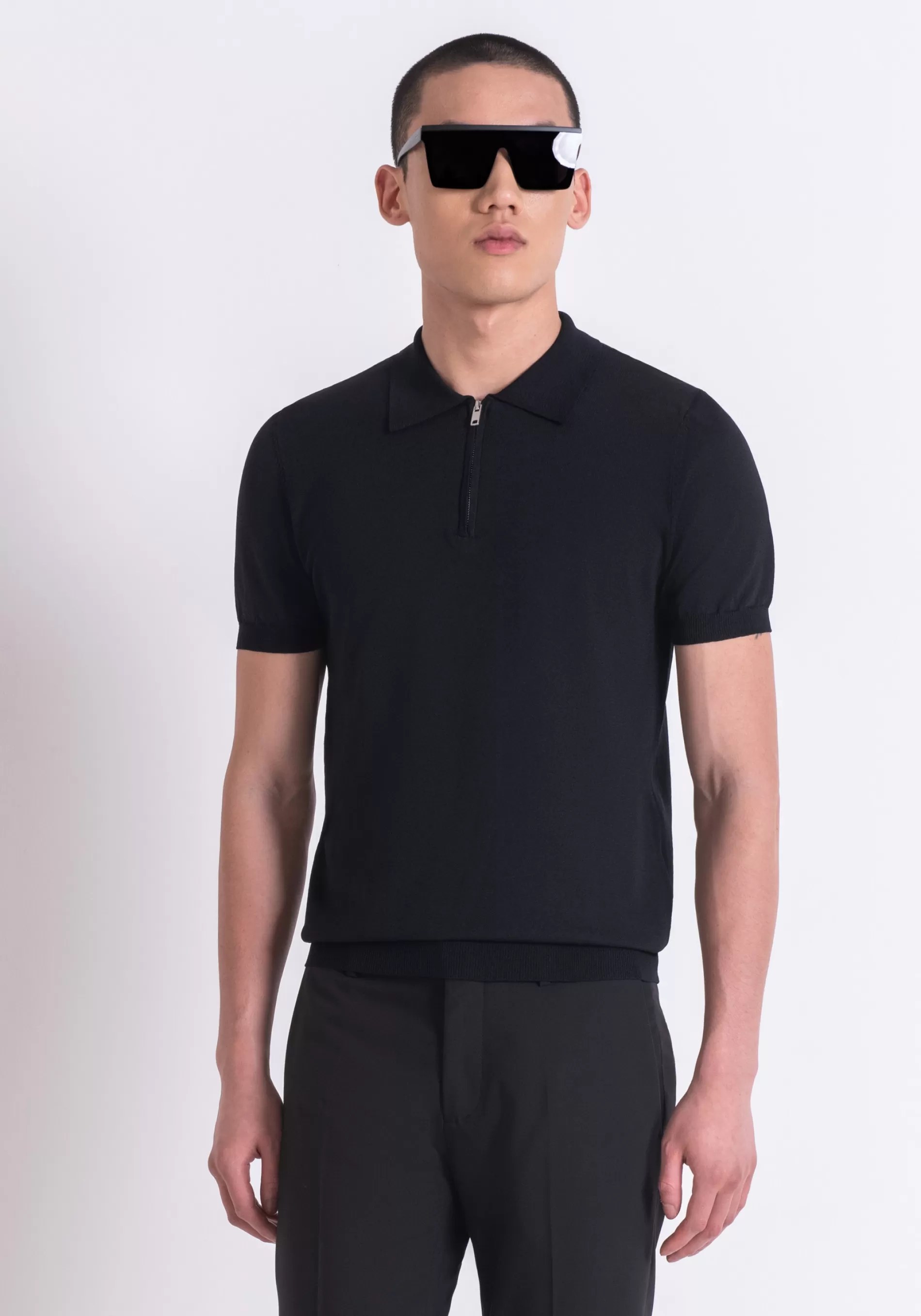 Clearance SUPER SLIM FIT POLO SHIRT IN SOFT VISCOSE BLEND YARN WITH ZIP T-shirts and Polo | Knitwear