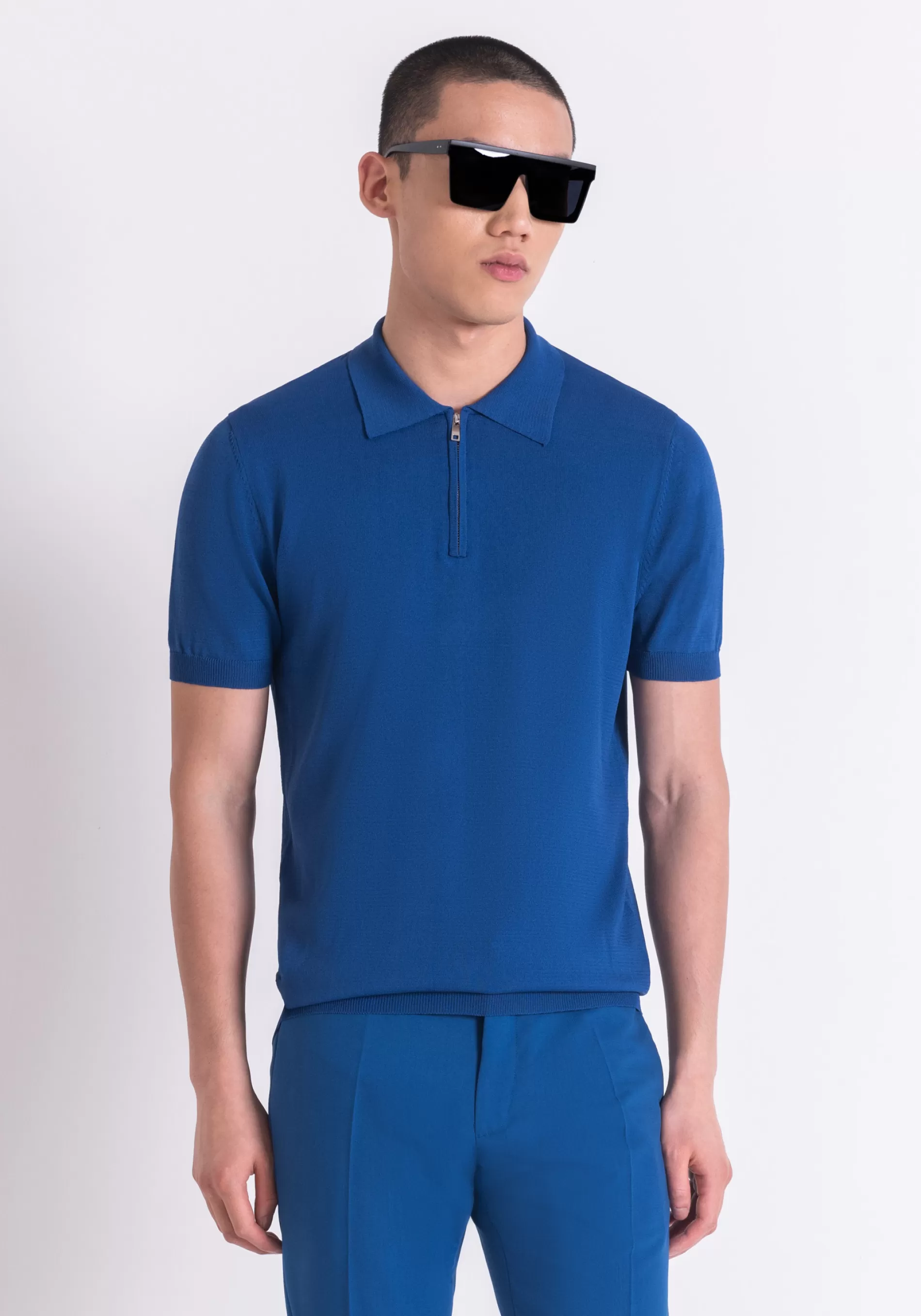 Fashion SUPER SLIM FIT POLO SHIRT IN SOFT VISCOSE BLEND YARN WITH ZIP T-shirts and Polo | Knitwear