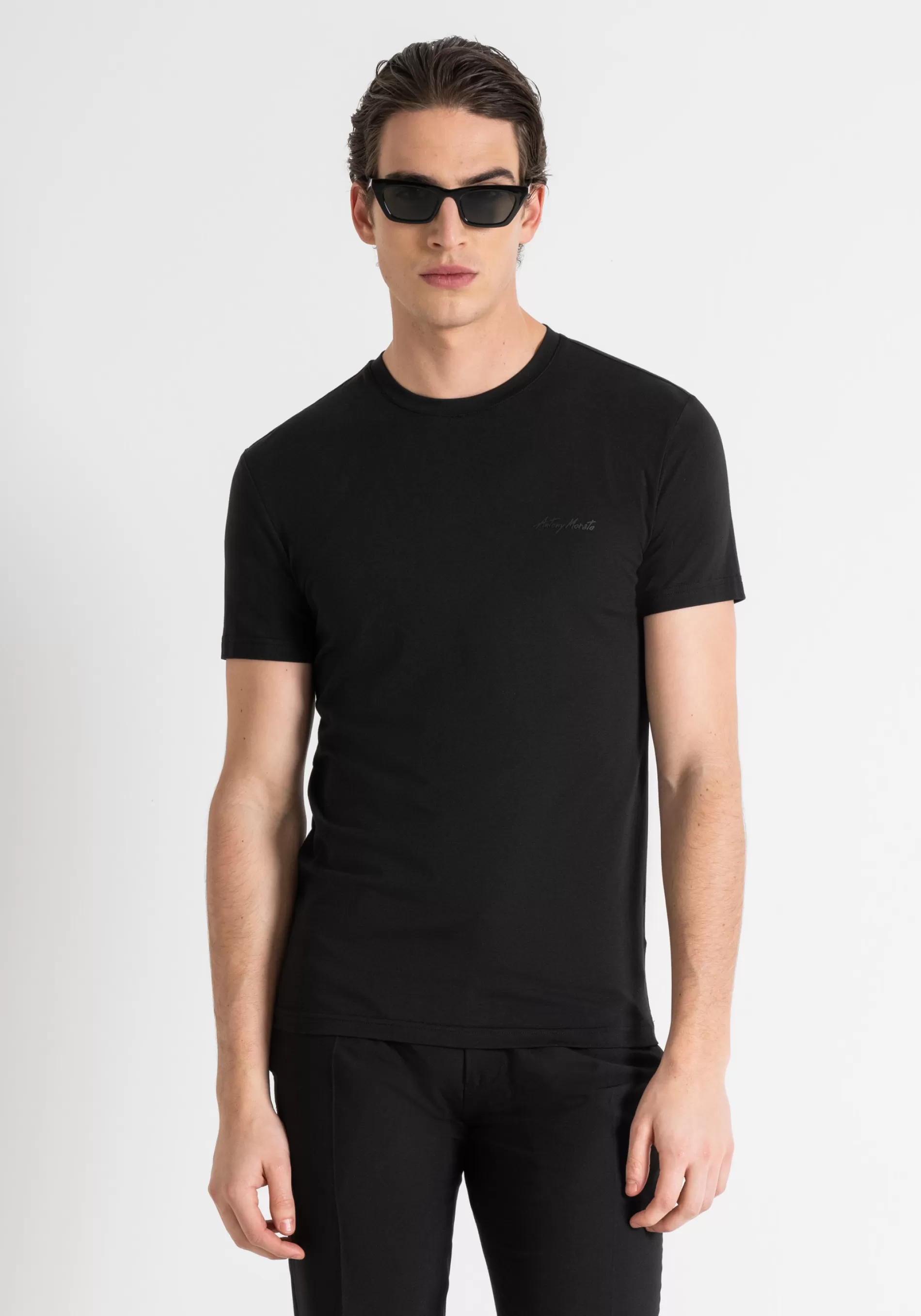 Fashion SUPER SLIM FIT T-SHIRT IN STRETCH COTTON WITH LOGO PRINT T-shirts and Polo