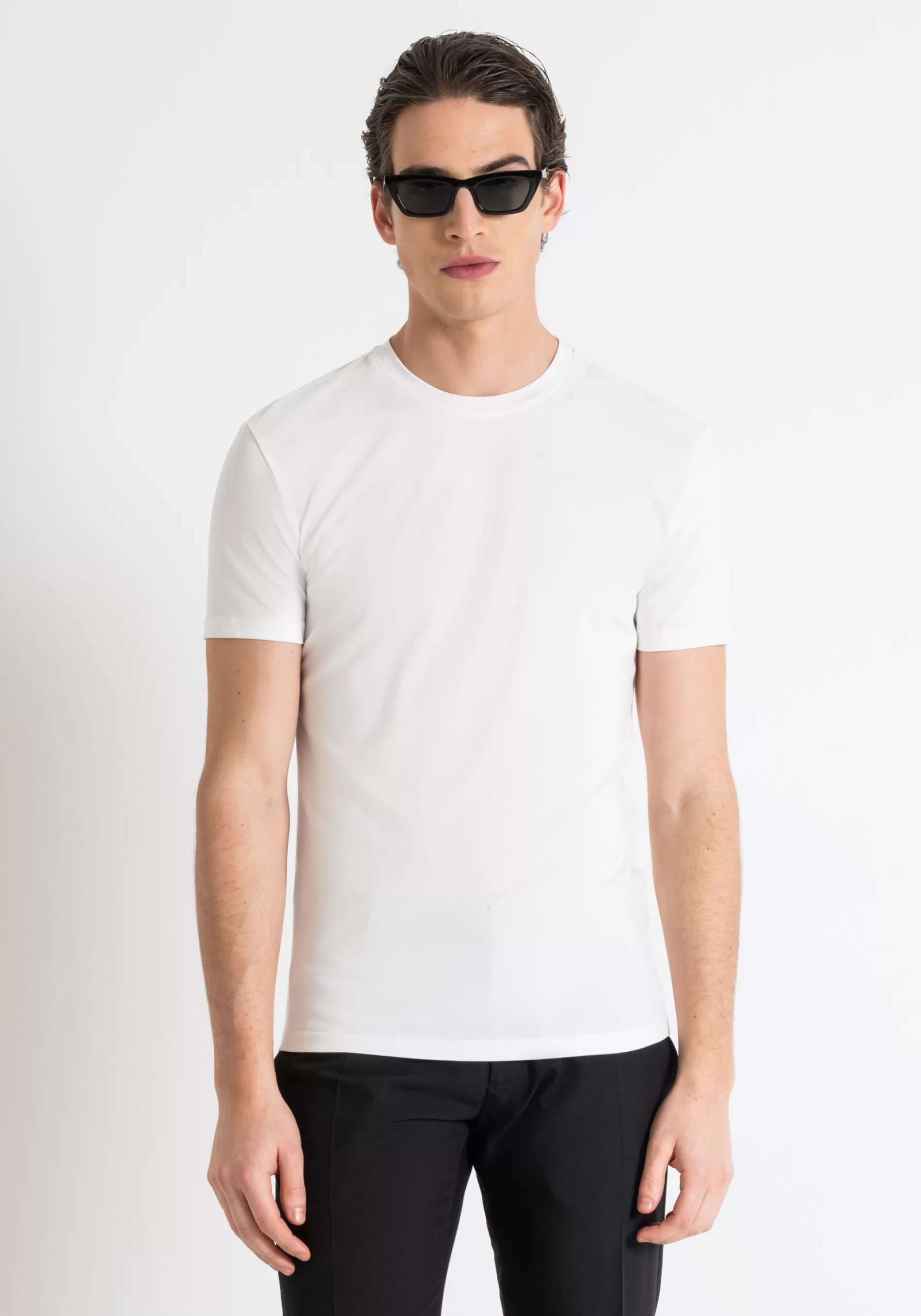 Shop SUPER SLIM FIT T-SHIRT IN STRETCH COTTON WITH LOGO PRINT T-shirts and Polo