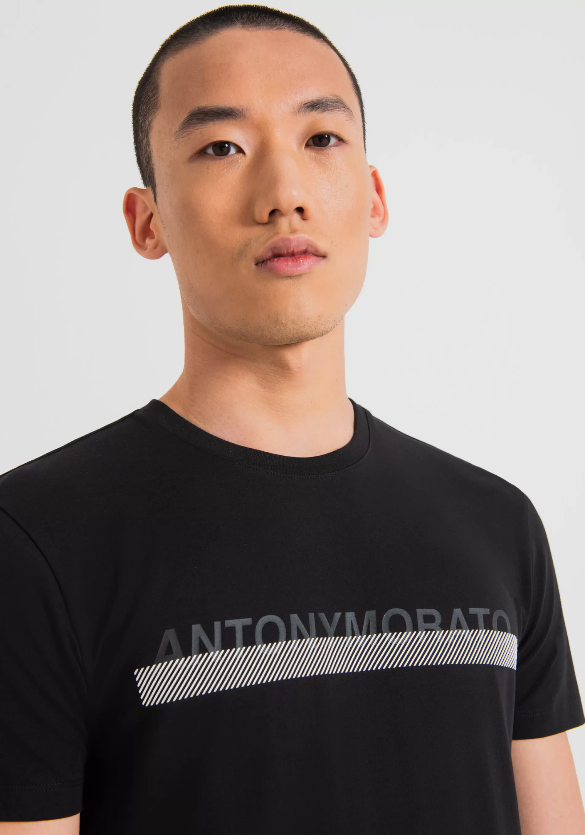 Online SUPER SLIM FIT T-SHIRT IN STRETCH COTTON WITH RUBBERISED LOGO PRINT T-shirts and Polo