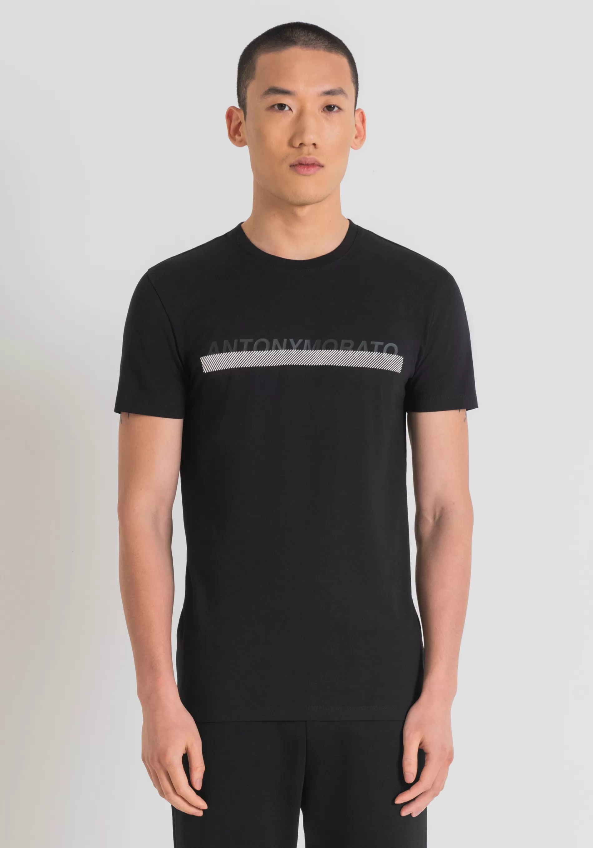 Online SUPER SLIM FIT T-SHIRT IN STRETCH COTTON WITH RUBBERISED LOGO PRINT T-shirts and Polo