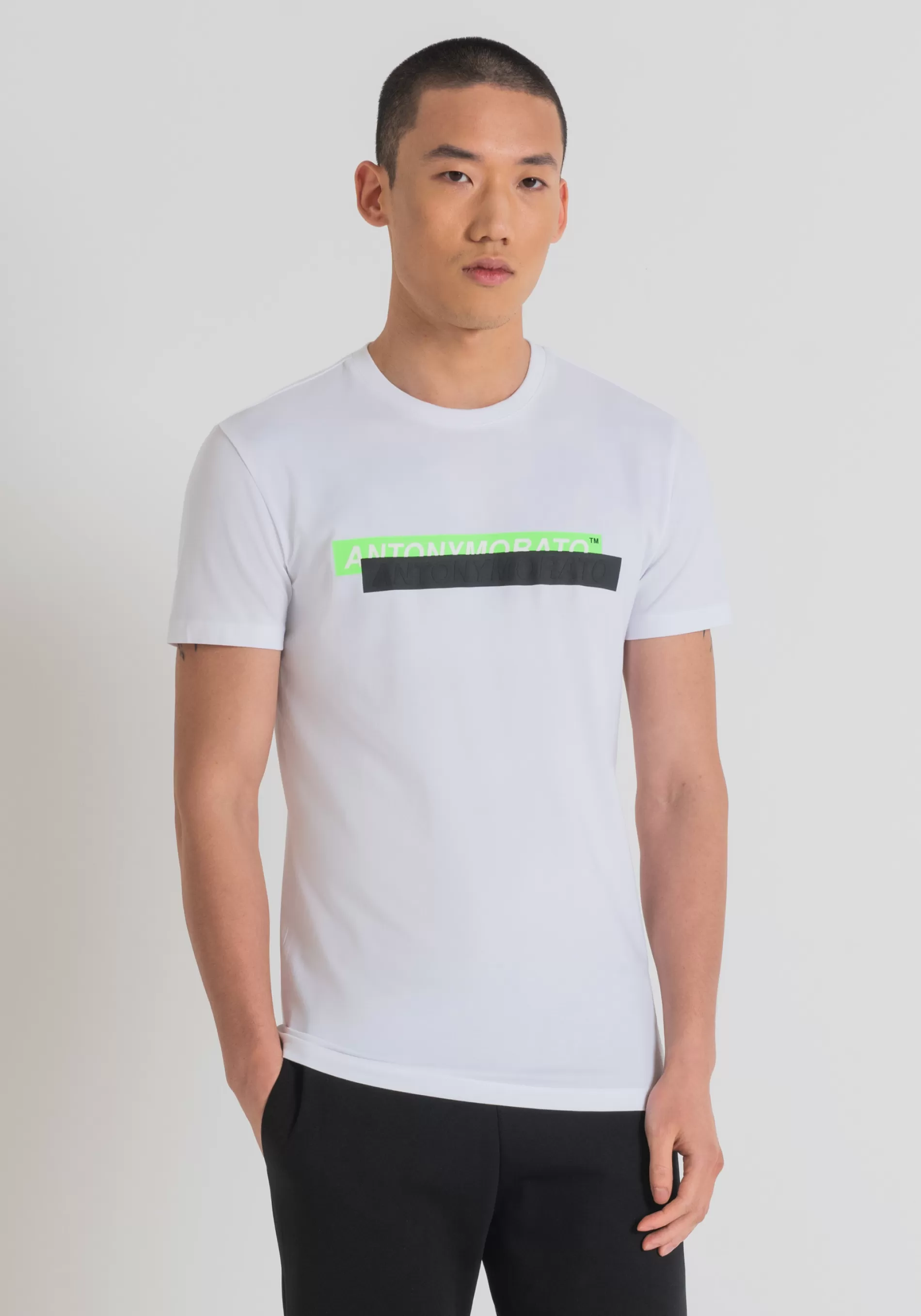 Flash Sale SUPER SLIM FIT T-SHIRT IN STRETCH COTTON WITH RUBBERISED LOGO PRINT T-shirts and Polo