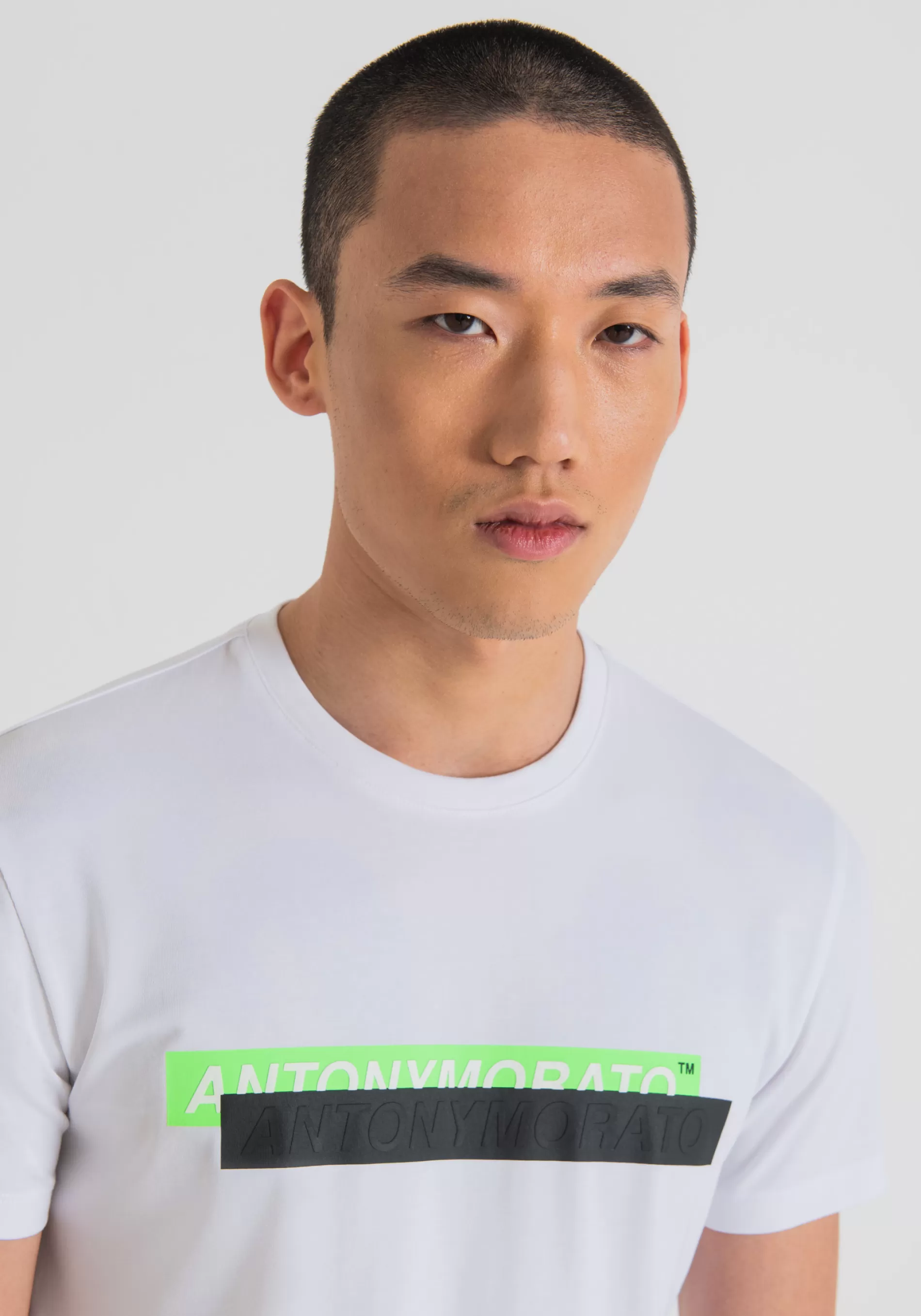 Flash Sale SUPER SLIM FIT T-SHIRT IN STRETCH COTTON WITH RUBBERISED LOGO PRINT T-shirts and Polo