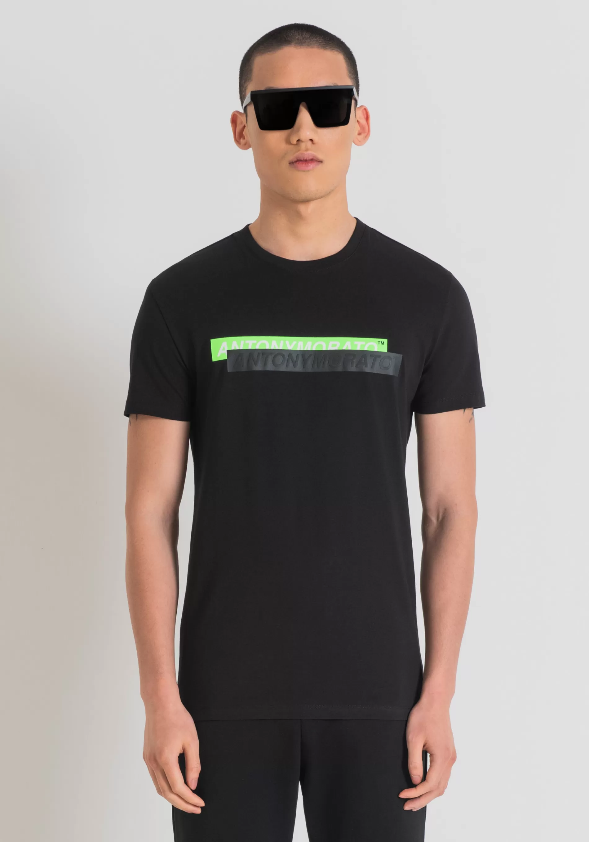 New SUPER SLIM FIT T-SHIRT IN STRETCH COTTON WITH RUBBERISED LOGO PRINT T-shirts and Polo