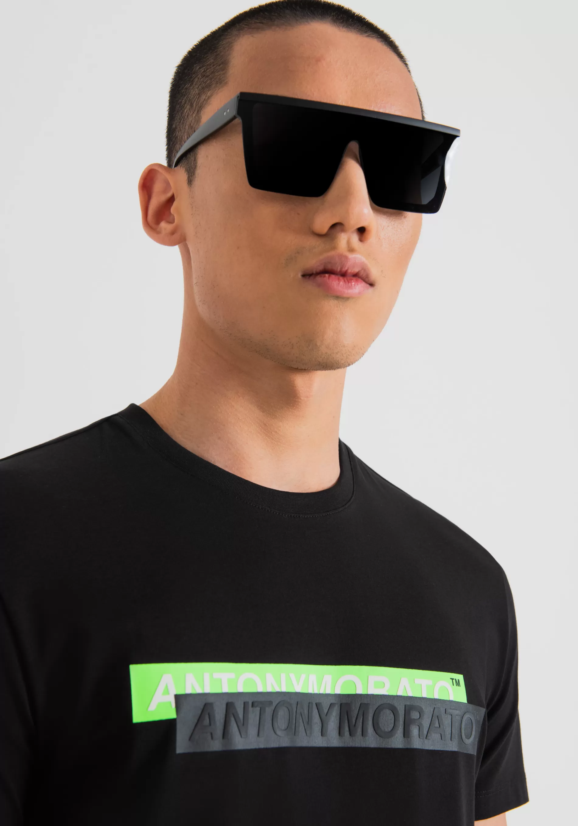 New SUPER SLIM FIT T-SHIRT IN STRETCH COTTON WITH RUBBERISED LOGO PRINT T-shirts and Polo